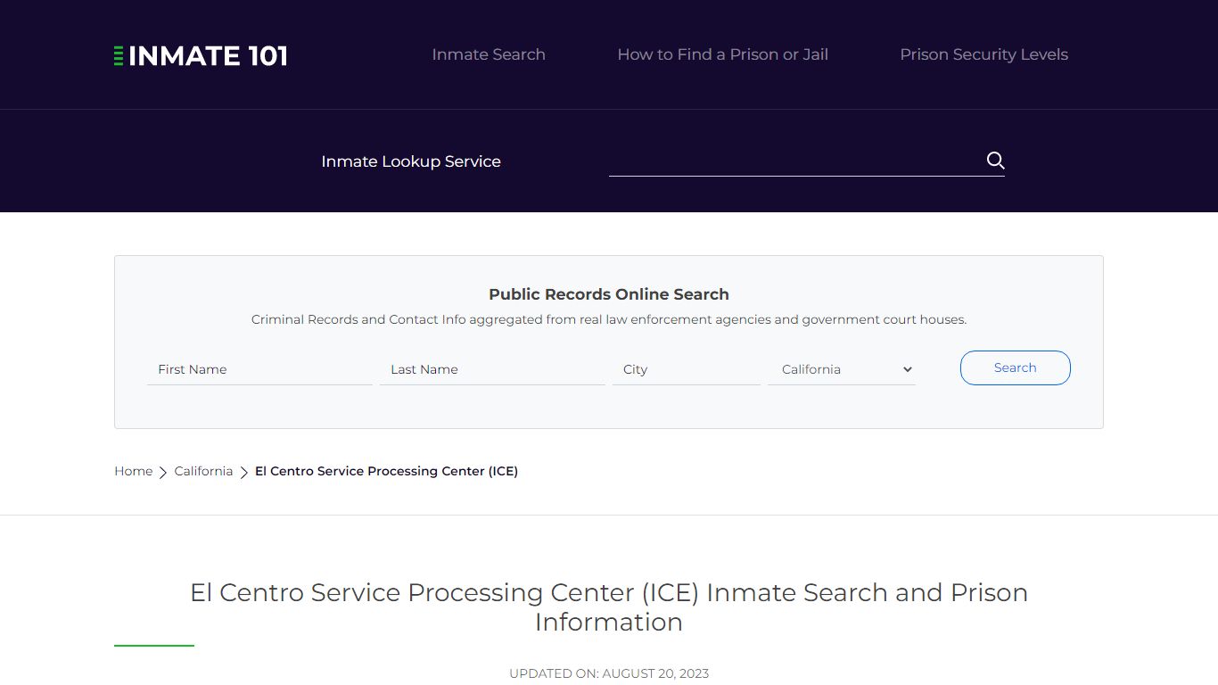 El Centro Service Processing Center (ICE) Inmate Search, Visitation ...
